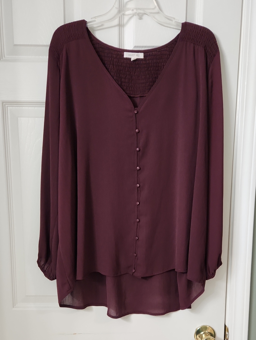 August Mist Button-Front Blouse - Deep Plum